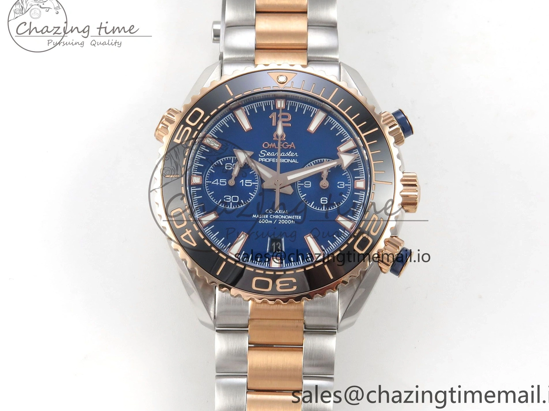 0328 Planet Ocean 600M Chrono SS VRF 1:1 Best Edition Black Bezel Blue Dial on RG SS Bracelet A Affordable 7648